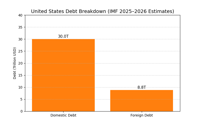This Graph shows the comparison of the US domestic & foreign debt situation